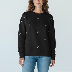 Studio Black Crewneck Sweater with Mini Martini Embroidery
